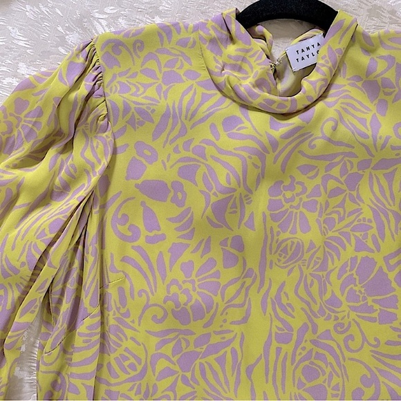 TANYA TAYLOR PALM BEACH FLORAL BLOUSE TOP WHIMSY POP ART TO WEAR Purple Green 8 - Picture 3 of 8